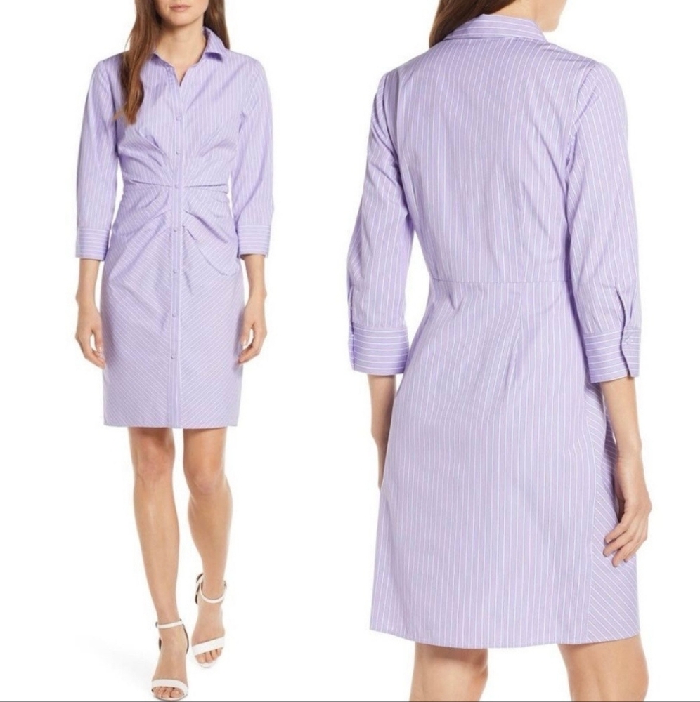 EUC Vince Camuto lavender stripe 3/4 sleeve shirt dress